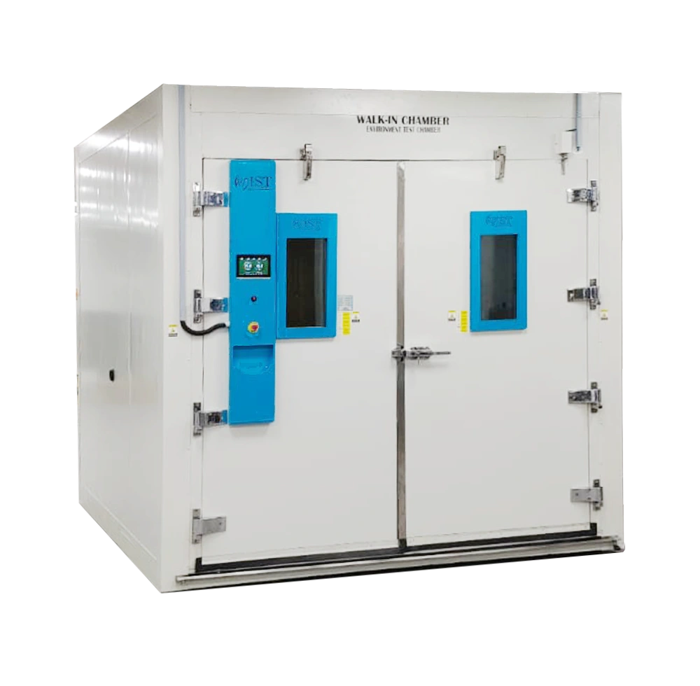 WIST Walk-In Environmental Chamber with double doors and dual viewing windows, used for large-scale environmental testing and climatic simulation of products.